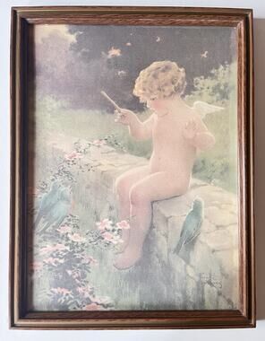 Love's Harmony by Bessie Pease Gutmann Framed Print, Cherub with Bluebirds